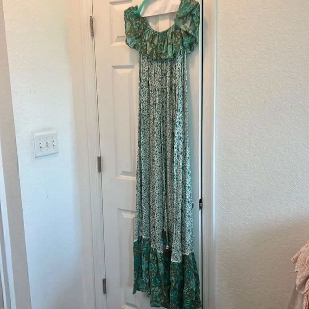 Beautiful Floral Maxi Dress - Turquoise Off Shoulder - Worn ONCE